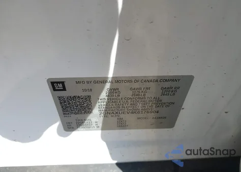 2019 Chevrolet Equinox Lt из США, поврежденный, VIN 2GNAXUEV4K6176904